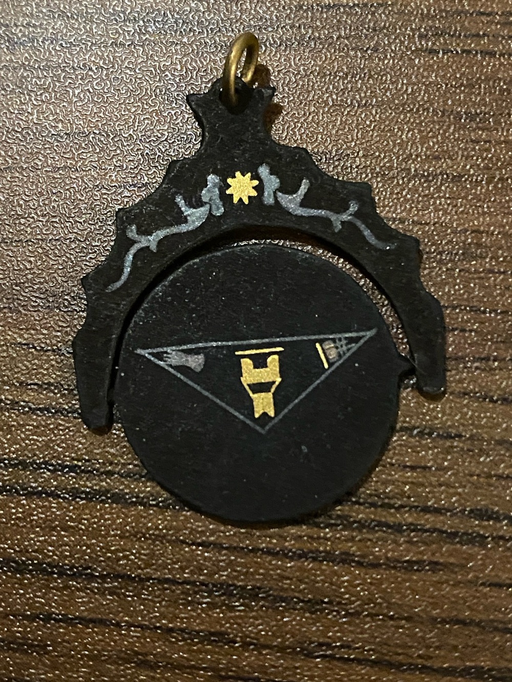 Eastern Star Masonic Spinner Fob Black Metal Gold Antique Art Nouveau pendant